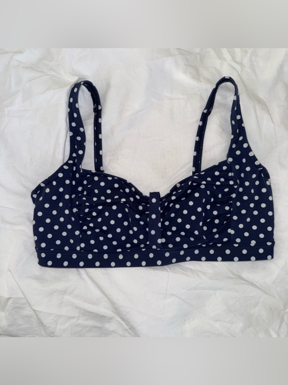 Lands' End Navy & White Polka Dot Bikini Top - 12D